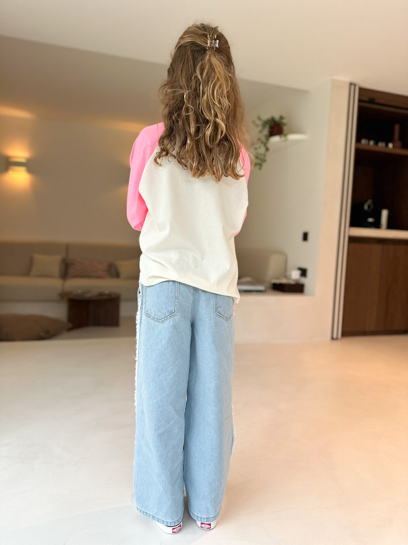 Ruffled denim pants - Light blue