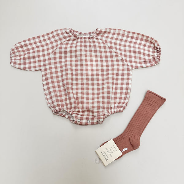 Muslin check onesie - Dusty pink