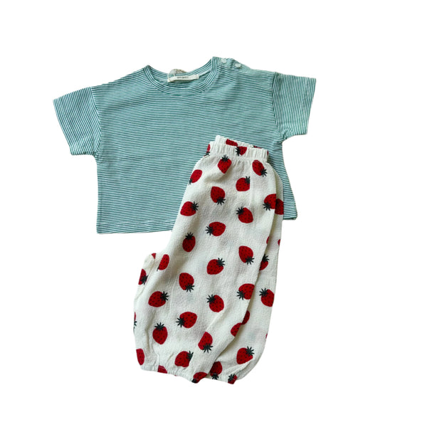 Fine stripe button tee - Green