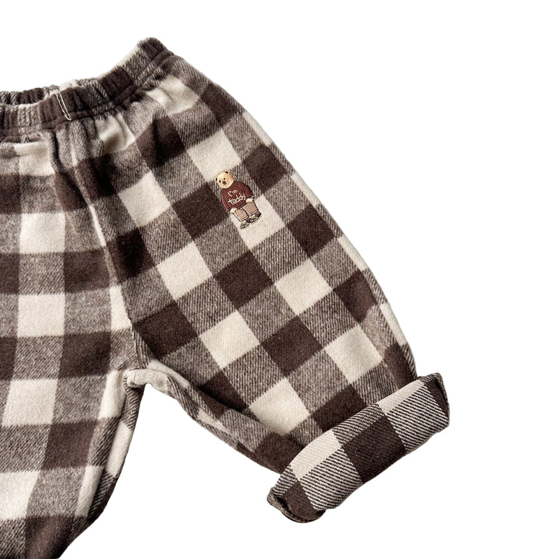 Flannel check bear pants - Brown