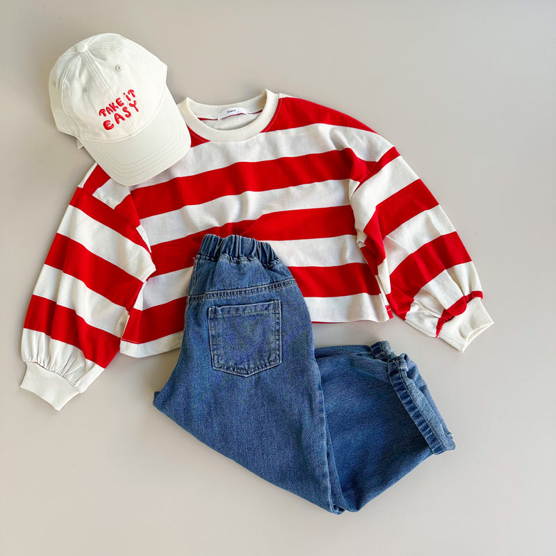 Cropped big stripe sweatshirt - Red