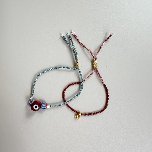 Vintage bead x eye bracelet - Burgundy