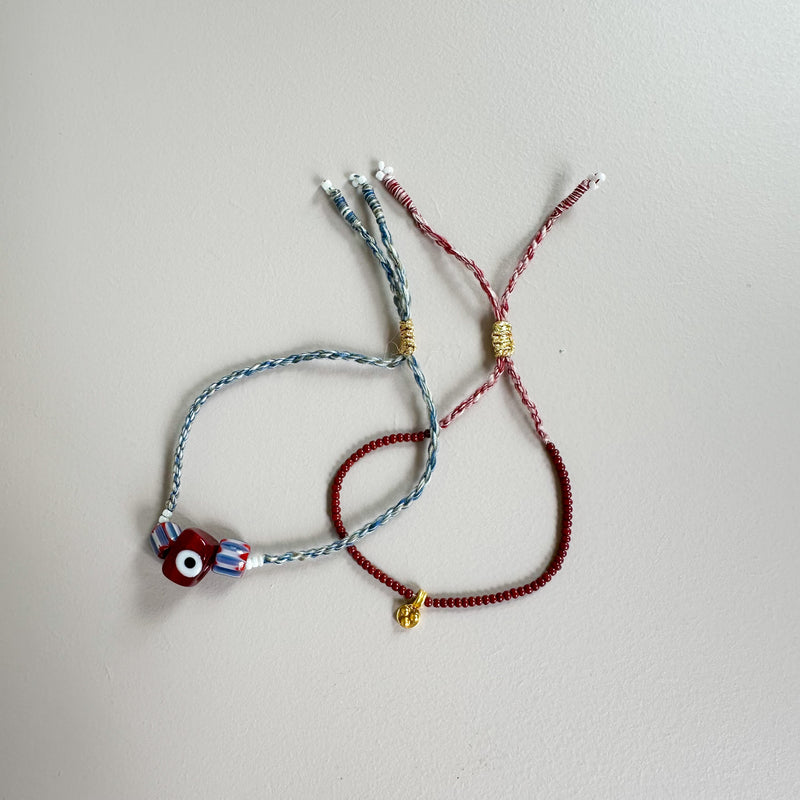 Vintage bead x eye bracelet - Burgundy