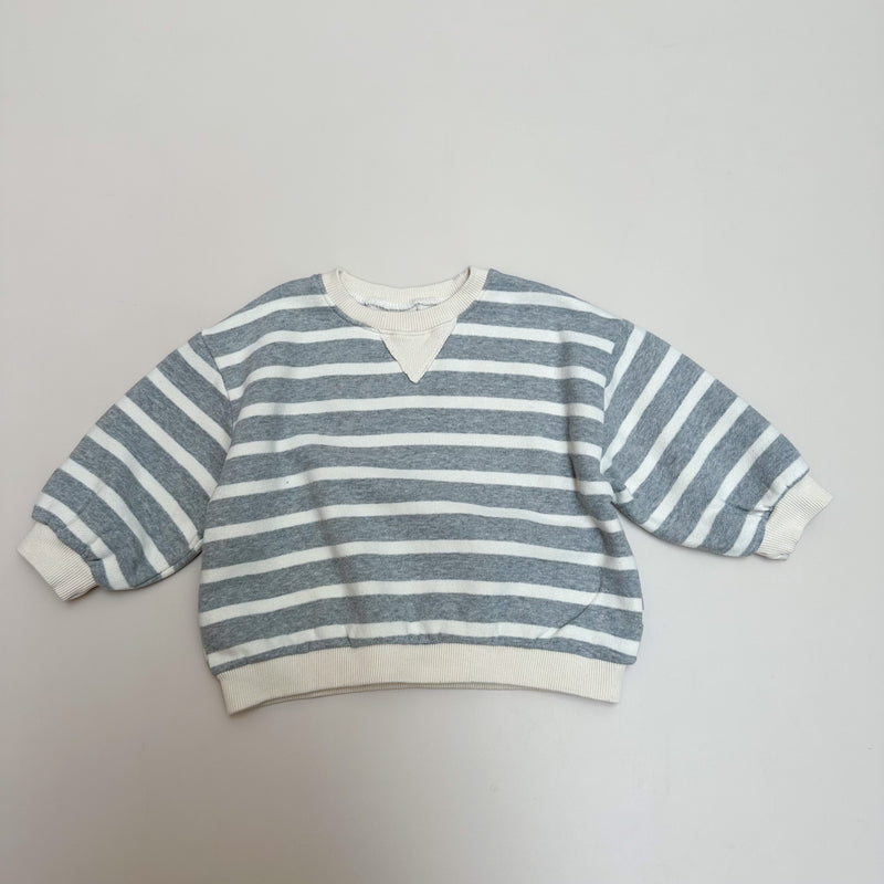 Striped fleeced crewneck sweater - Grey/cream
