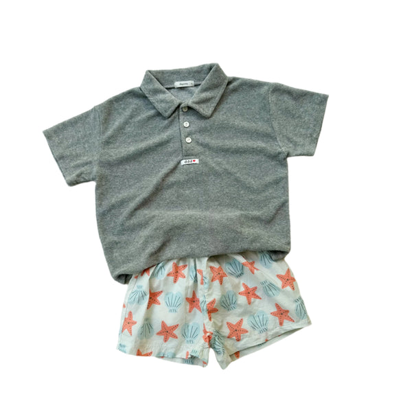 Terry polo tee - Grey melange