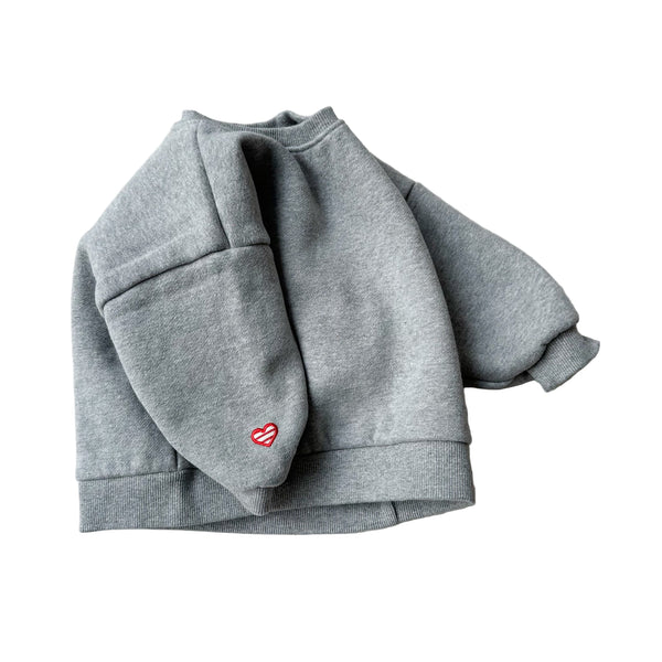 Fleeced mini heart sweater - Grey melange
