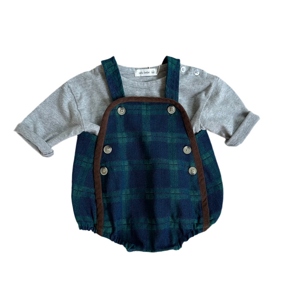 Checked denim onesie - Blue/green