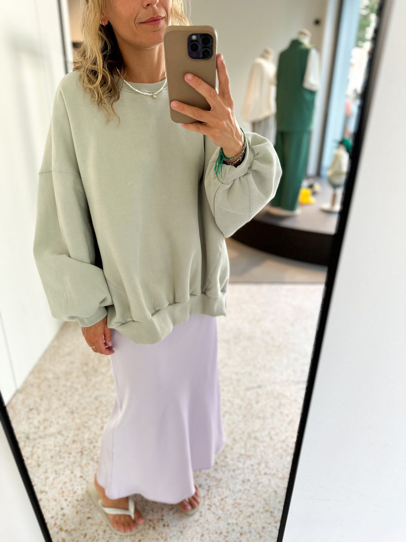 Stitch fleeced sweater - Sage