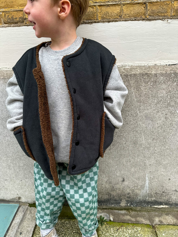 Reversible big pocket vest - Charcoal/brown