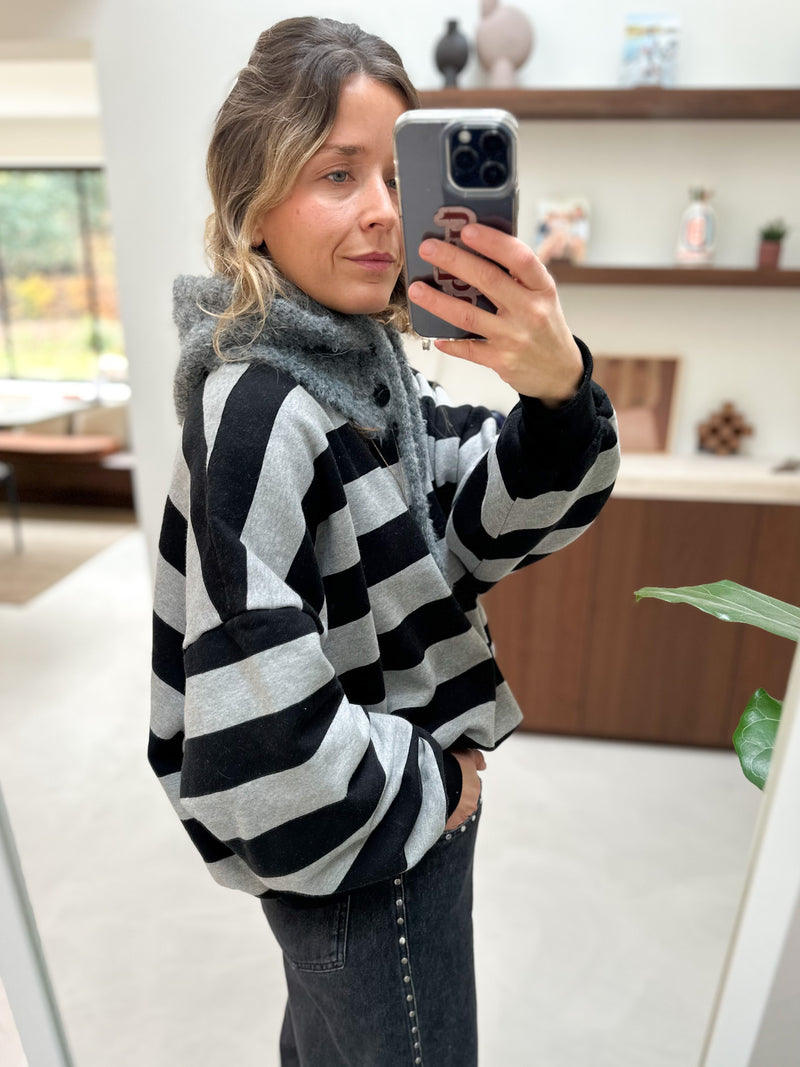 Joe striped fleeced sweatshirt - Black/grey melange