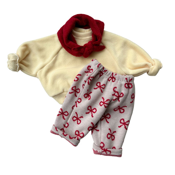 Ribbon knitted pants - Cream/red