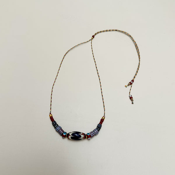 Multi beads necklace - Burgundy/blue