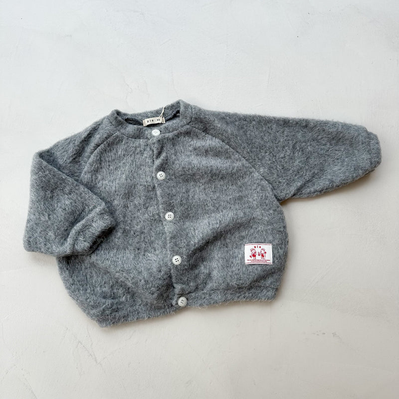 Soft plush patch cardigan - Grey melange