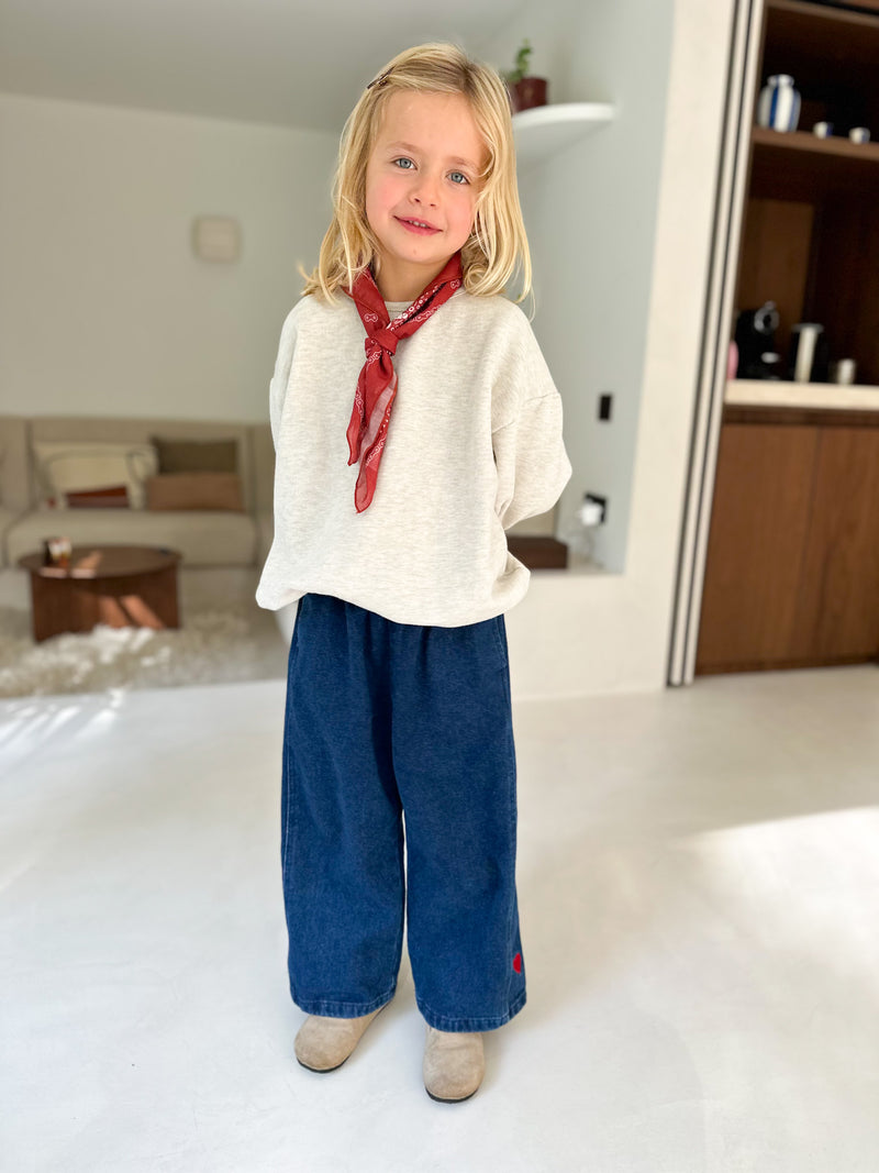Coco heart embroidery wide jeans - Blue