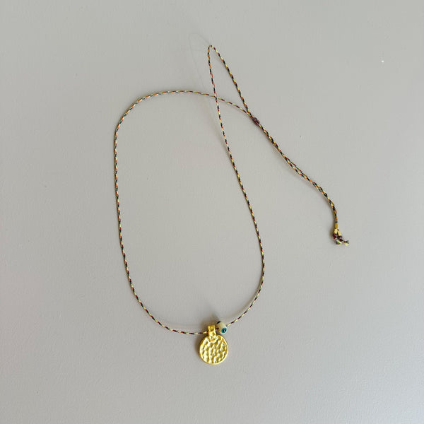 Long necklace with round pendant - Gold/white