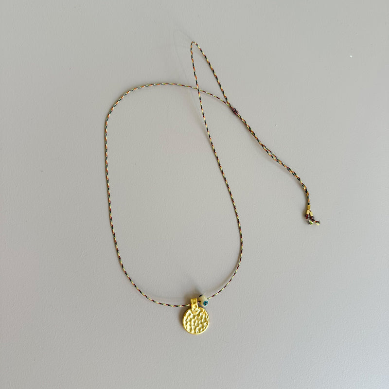 Long necklace with round pendant - Gold/white