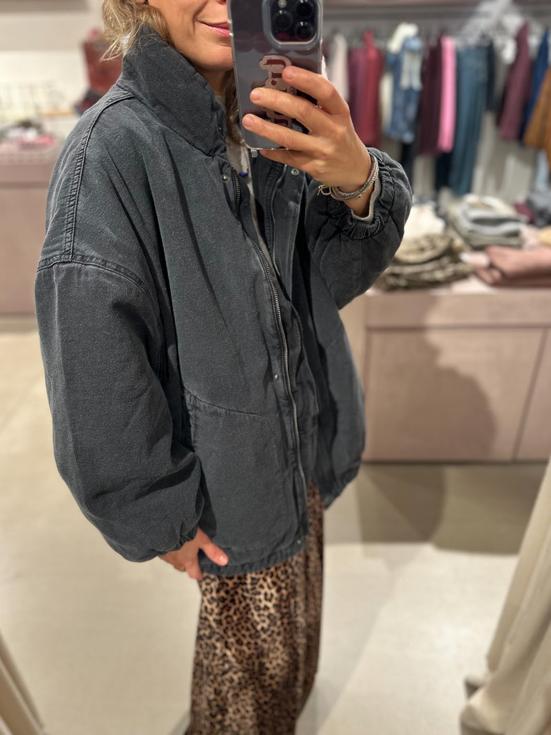 Jazy quilted denim bomber - Washed charcoal