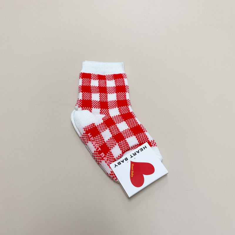 Cotton check socks - Red