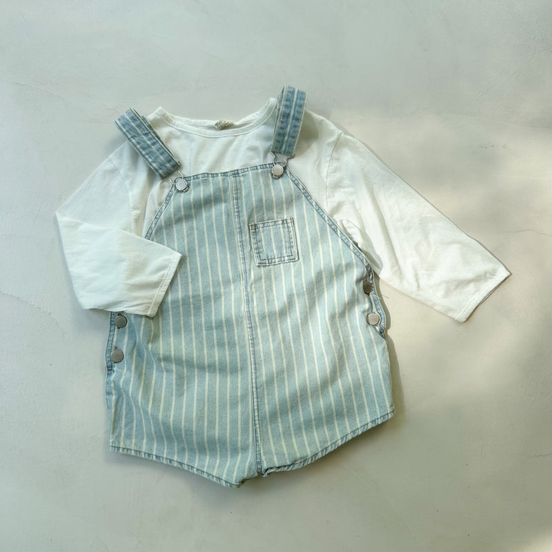 Short pinstripe denim overalls - Blue