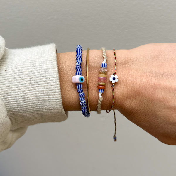 Striped beads eye bracelet - Blue/pink