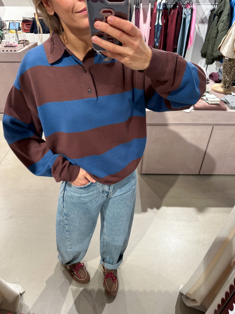 Big stripe polo jumper - Brown/blue