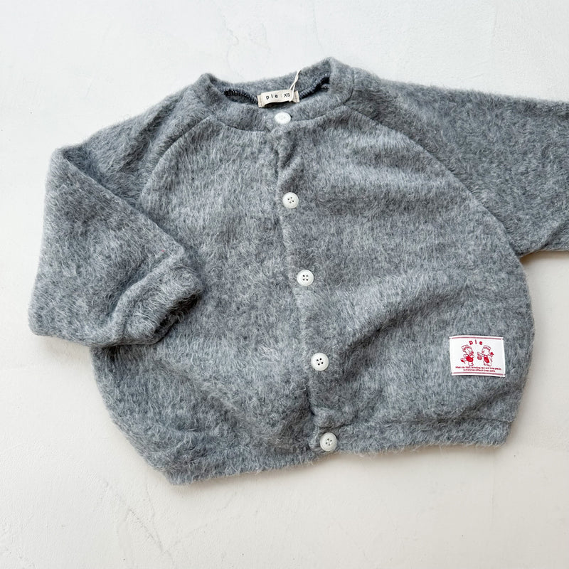 Soft plush patch cardigan - Grey melange