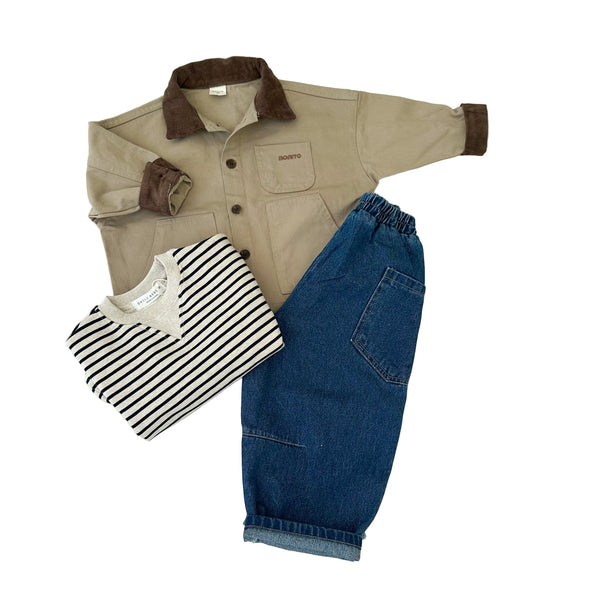 Corduroy collar worker jacket - Beige