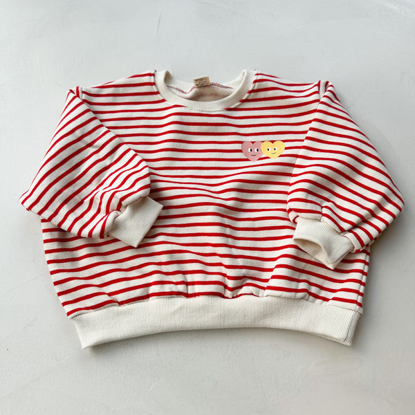 Stripes x hearts sweatshirt - Red