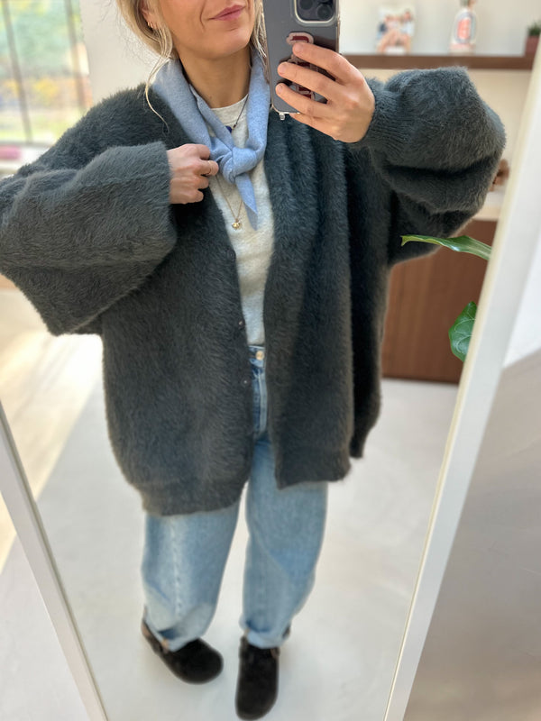 Oversized fluffy cardigan jacket - Dark grey