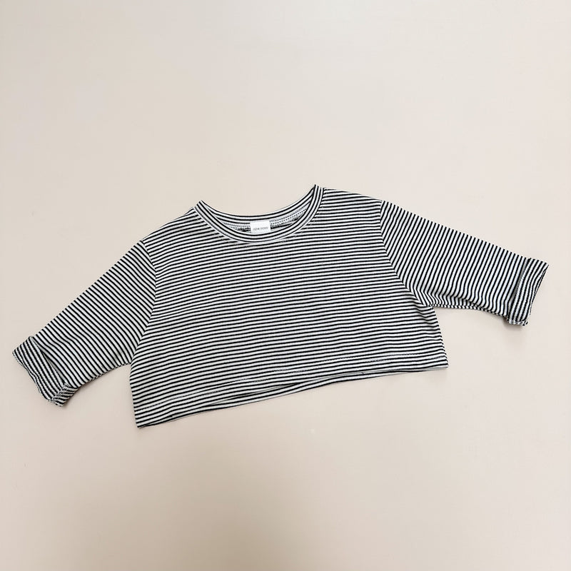Striped crop tee - Ivory/black