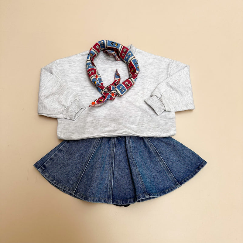 Wide denim skirt - Washed blue