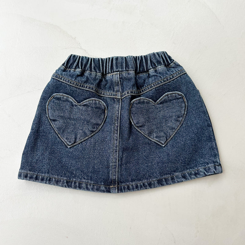 Heart pocket denim skirt - Blue washing