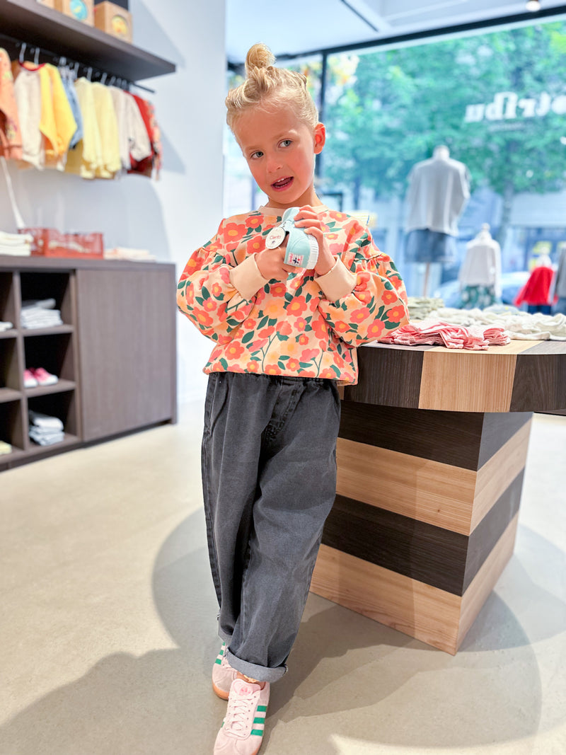 Floral puffy sleeve sweatshirt - Vintage orange