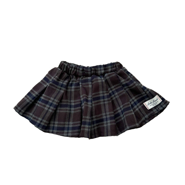 Pleated check skirt - Navy/brown