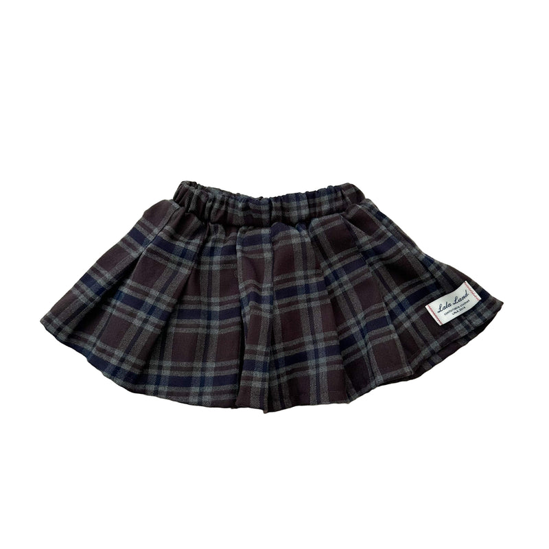 Pleated check skirt - Navy/brown