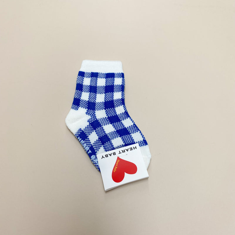 Cotton check socks - Blue