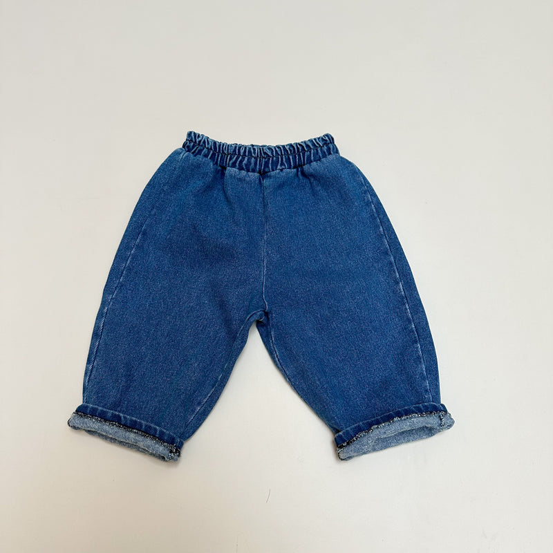 Baggy fleeced denim pants - Blue