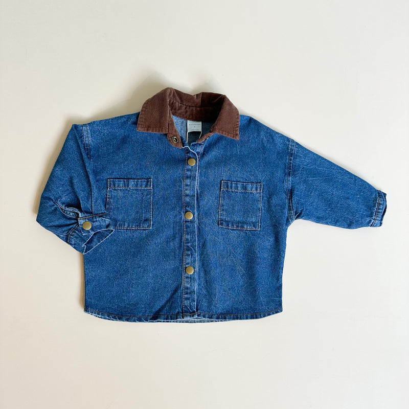 Corduroy collar denim shirt - Blue