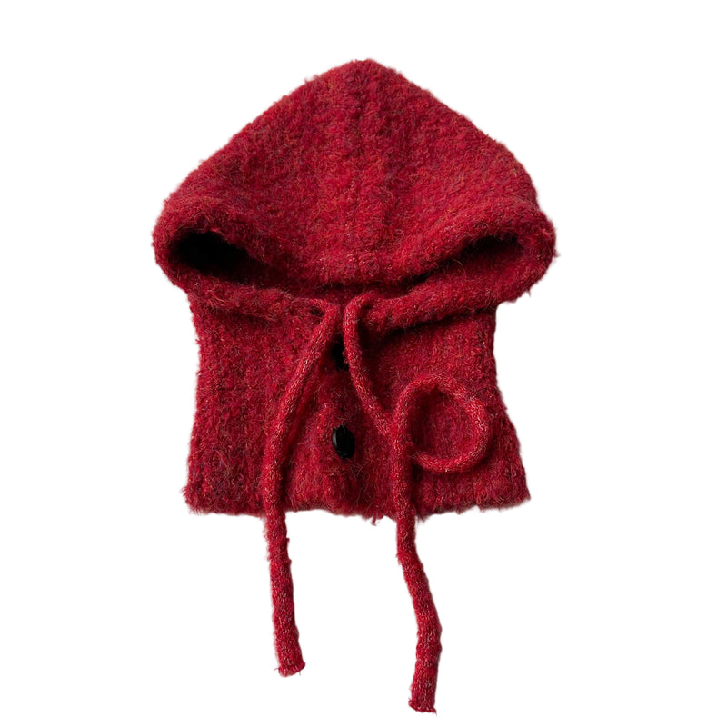 Bouclé button balaclava - Dark red melange