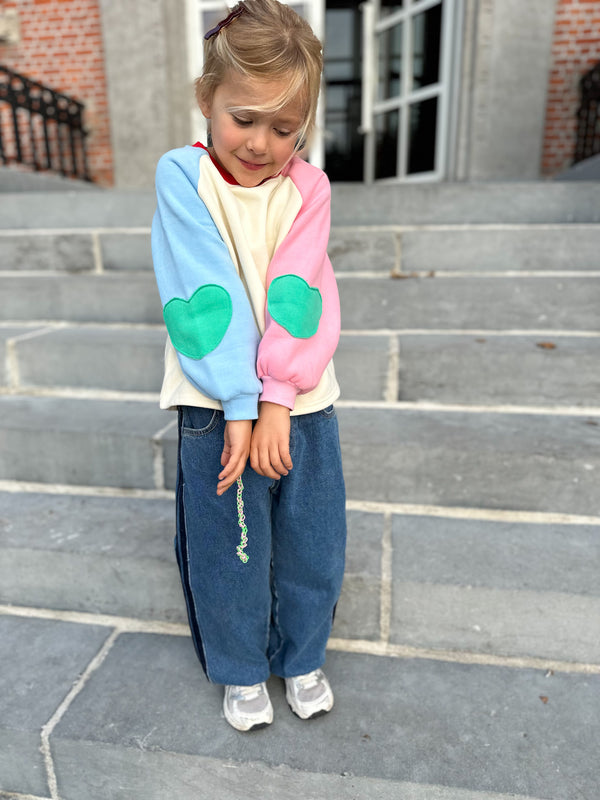 Colorblock heart sweatshirt - Cream