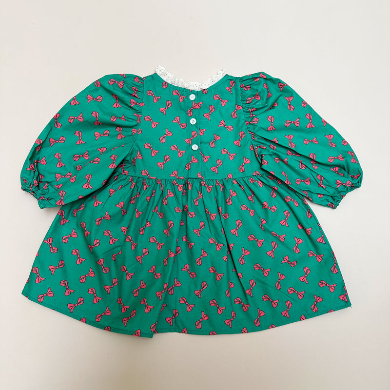 Vintage bow print dress - Green