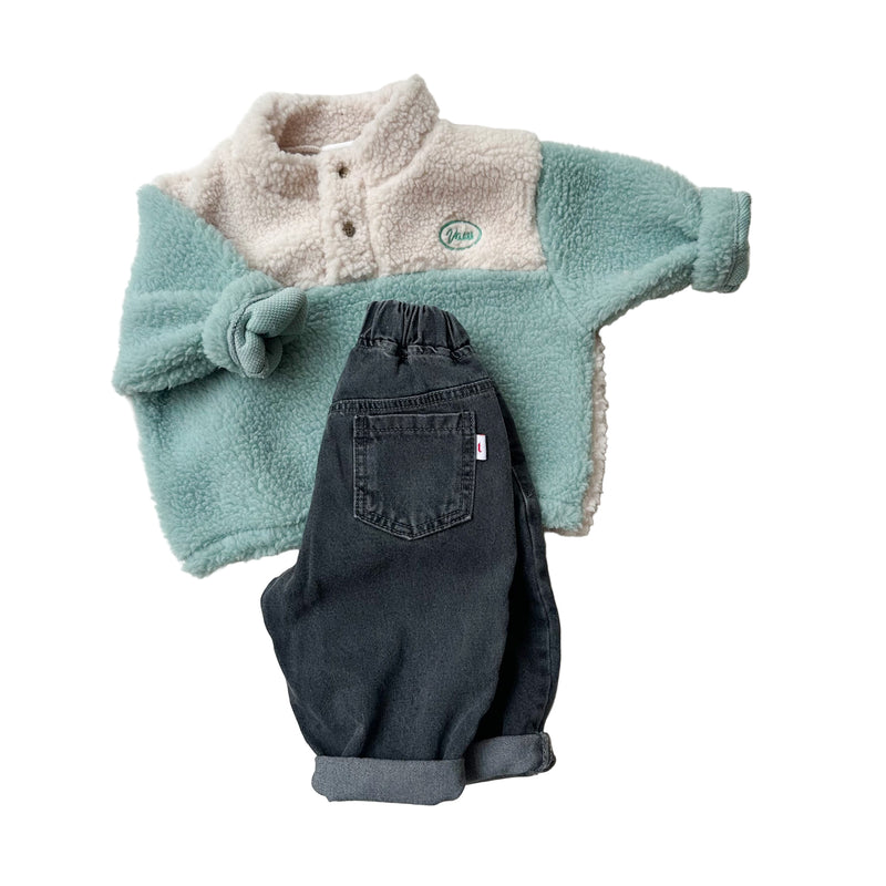 Bicolor pile jumper - Mint/cream