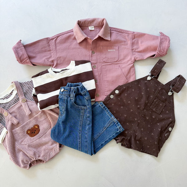 Short corduroy overalls - Brown flower