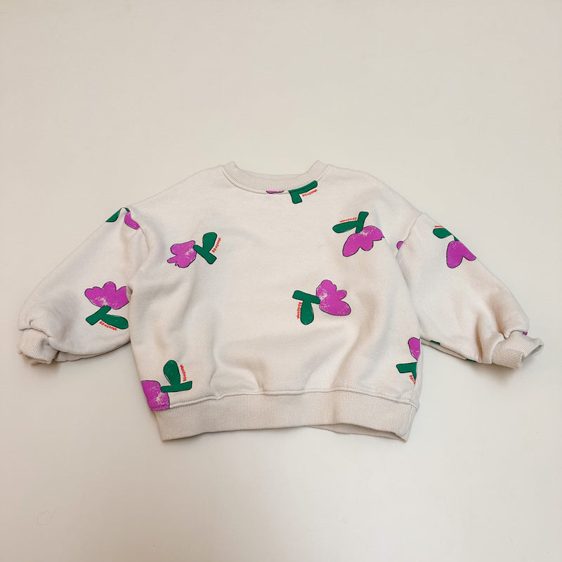 Fleeced flower sweatshirt - Beige