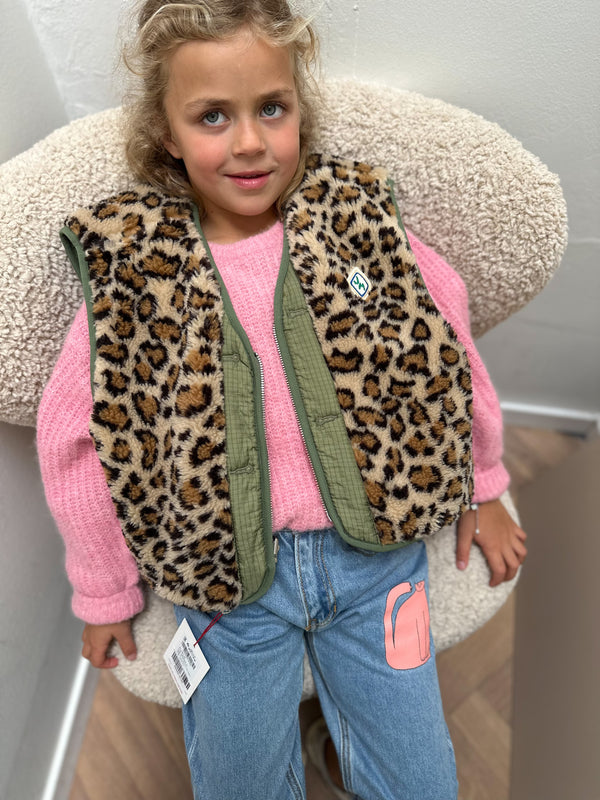 Quilted reversible vest - Leopard/khaki