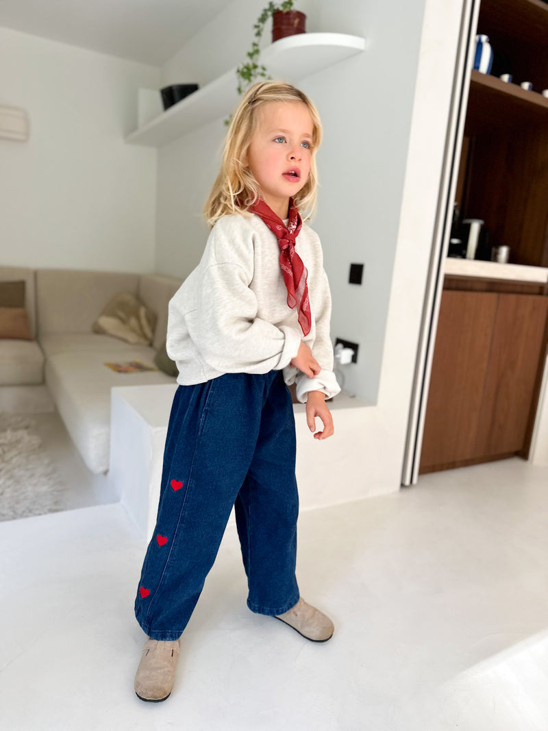 Coco heart embroidery wide jeans - Blue