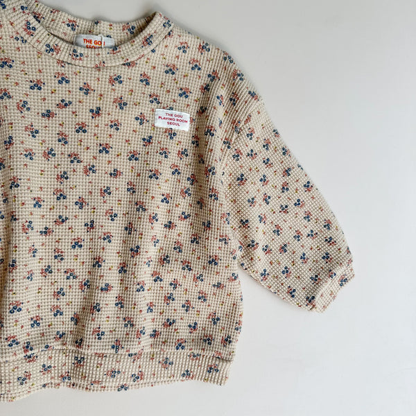 Flower waffle sweater - Beige