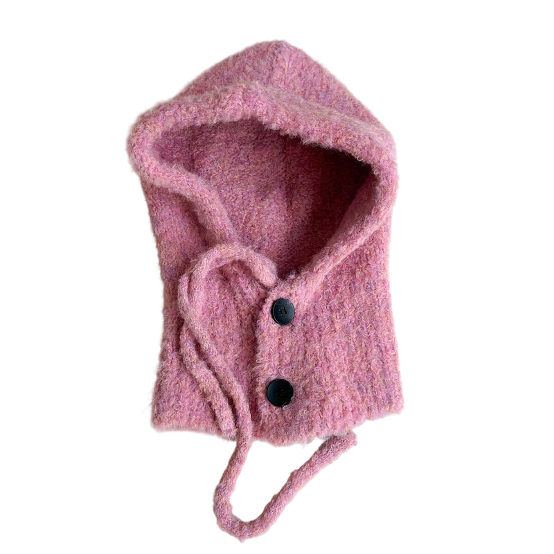 Bouclé button balaclava - Pink melange