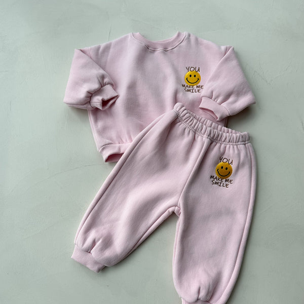 Smile fleece jogger set - Pink