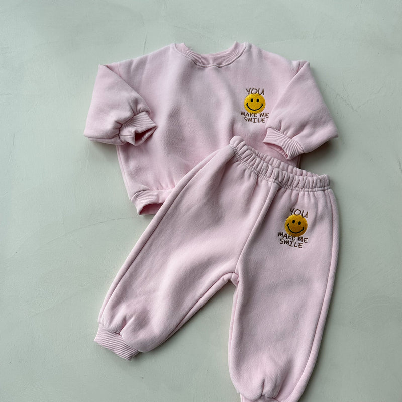 Smile fleece jogger set - Pink